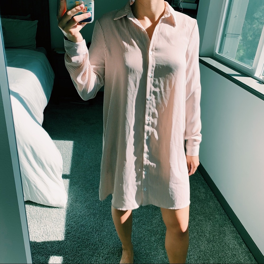 COLLARD BUTTON DOWN STRIPED DRESS